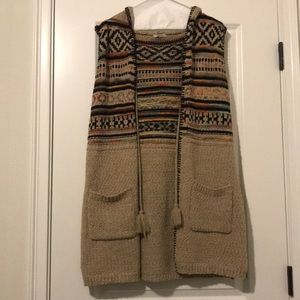 Jodidl Aztec Hippie Long Hooded Warm Sweater Vest